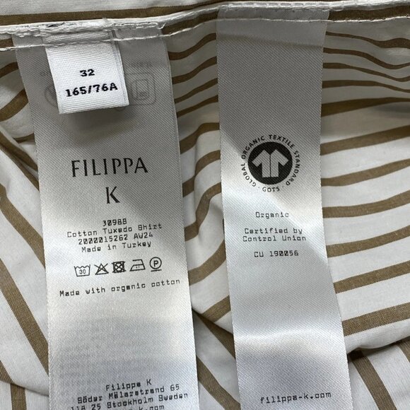 NEW FILIPPA K Women’s Tuxedo Shirt White/Light Brown Size 2 Cotton Striped - Picture 2 of 11